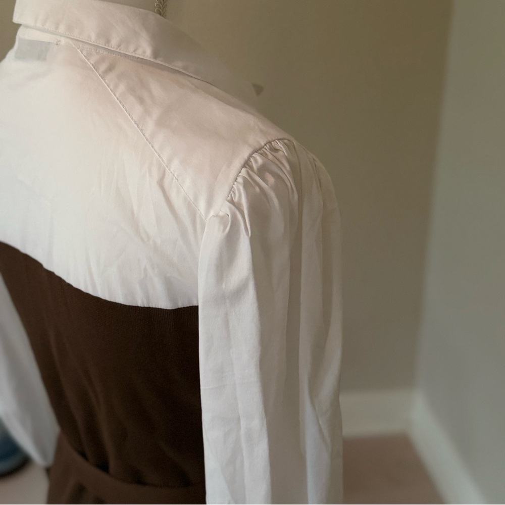 New York & Company Brown and White Sheath Dress with Bishop Sleeves NWOT - Picture 5 of 9